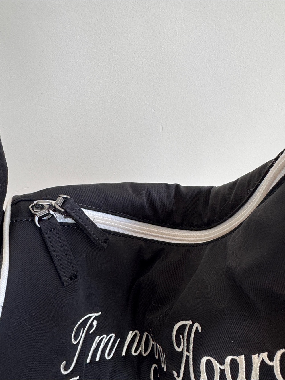 Black Shoulder Bag with White Script "I'm not a Hoarder I'm a Stuff Collector" - Picture 6 of 6